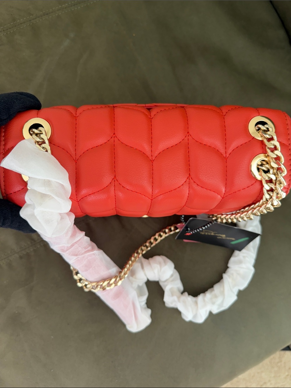 Authentic Italian Quilted Leather Handbag - Arancio Red Orange 🇮🇹 - Picture 6 of 9